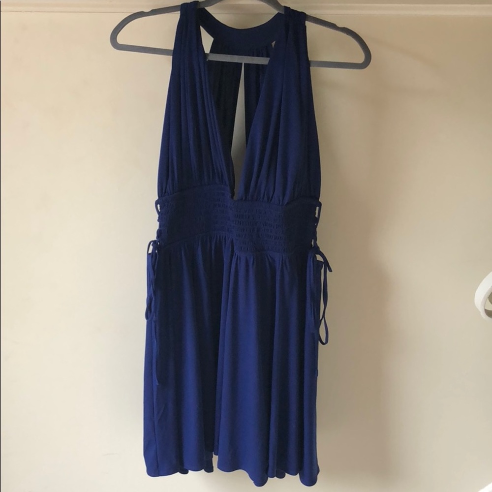 Express dress. Low cut, blue.